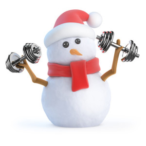 Santa snowman lifting dumbells