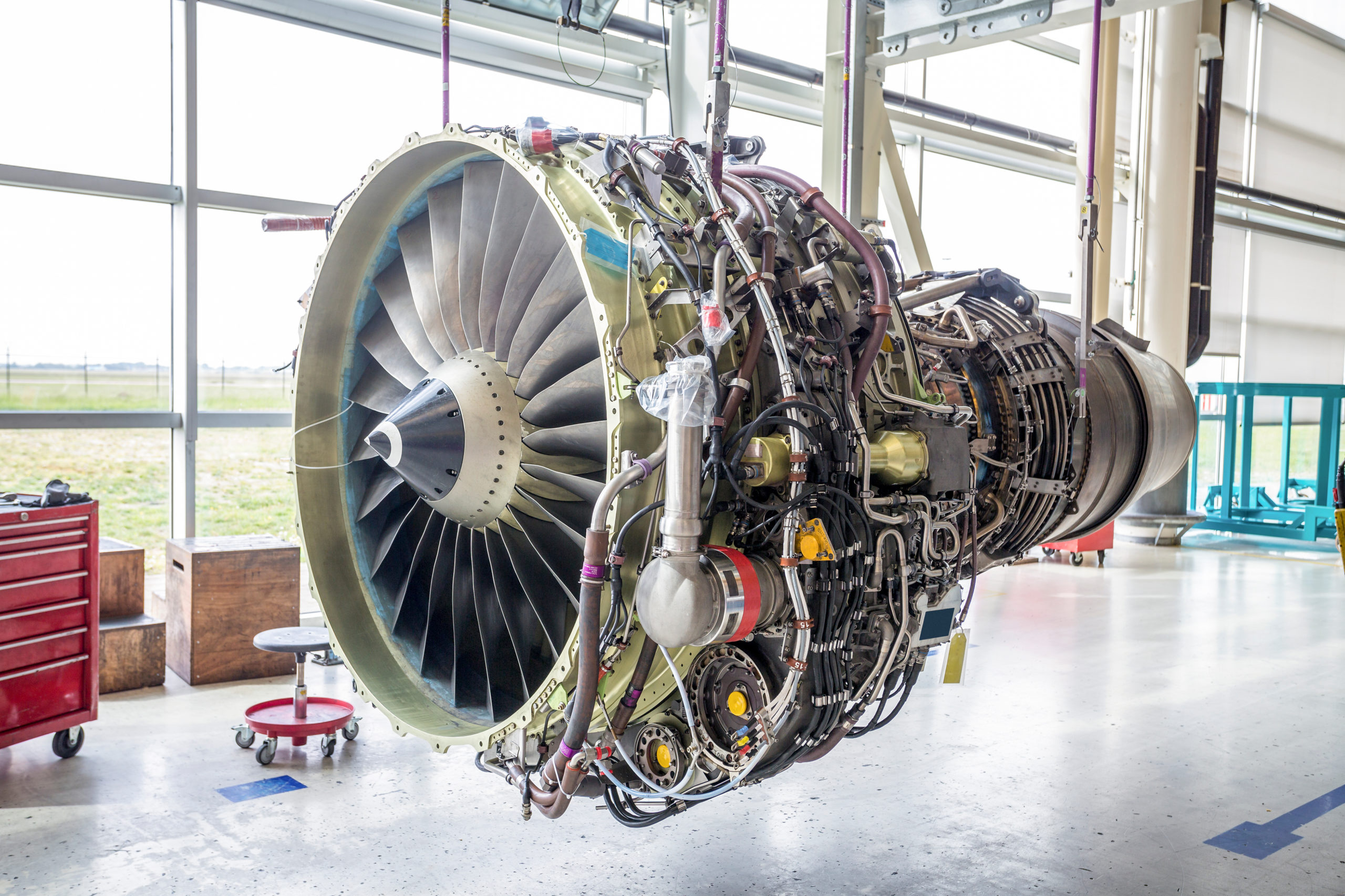 Big airplane engine during maintenance Airplane Maintenance