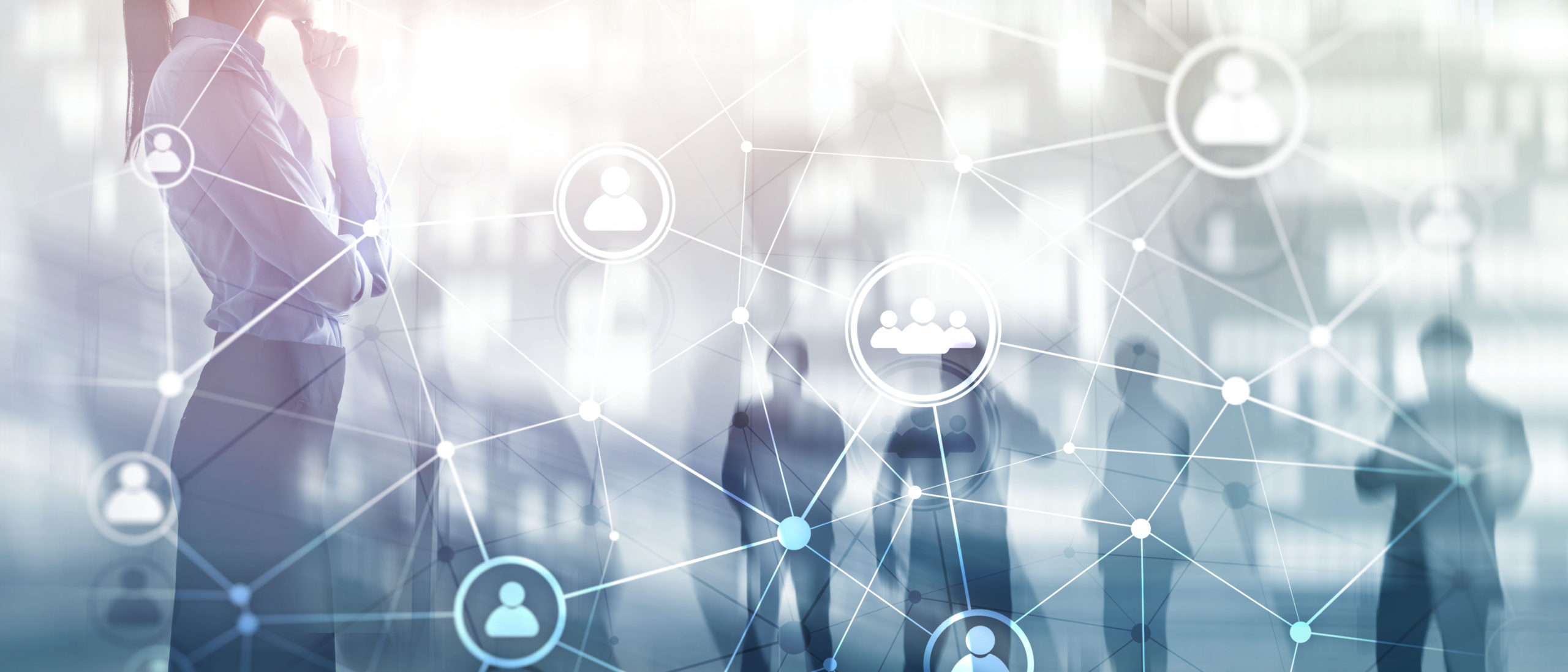 HR – Human resources management and recruitment concept. Double exposure people network structure Recruitment